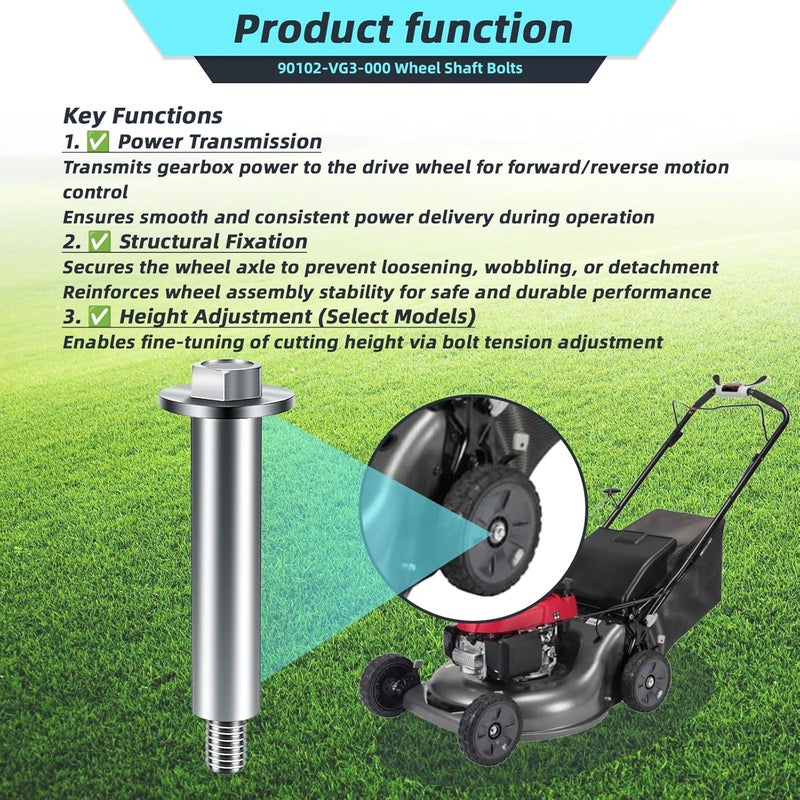 YeuauTa 90102-VG3-000 Wheel Shaft Bolts for Honda HRR2169VKA/HRR216 Lawn Mower, Solves Loose Wheels and Vibration Issues, 1 Pack. - Image 2